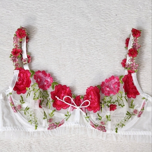 New!For Love and Lemons V-Day Floral  Embroidered Bra - Picture 6 of 12
